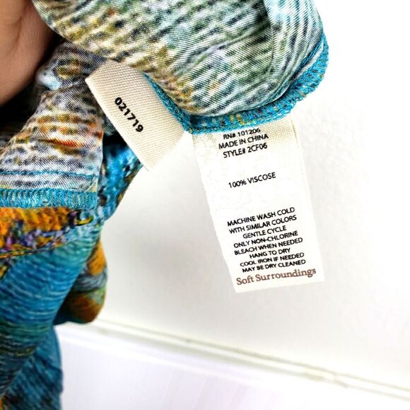 Women's Soft Surroundings Water Color Splash Art To Wear Smocked Satin Pants Sm - Picture 11 of 11